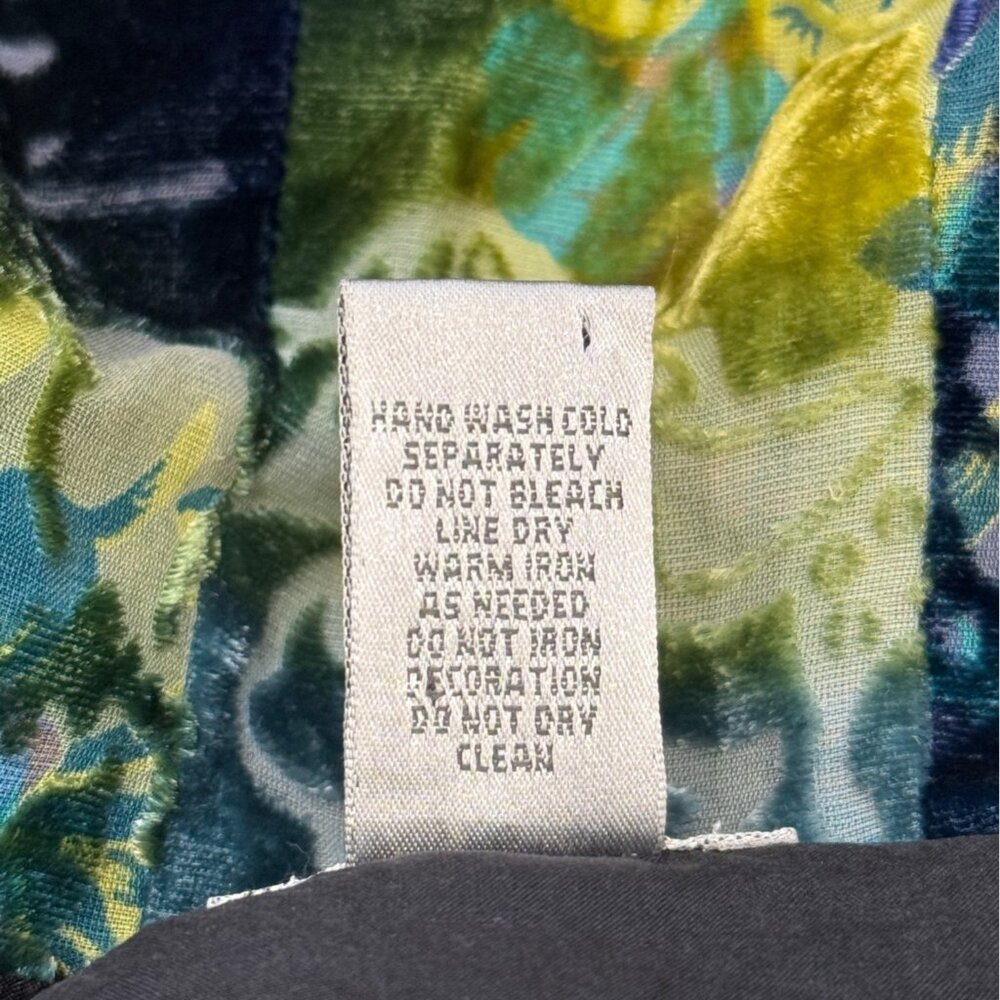 Chicos Velvet Burnout Jacket Hoodie Vintage Blue Green Fairy Boho Full-Zip Silk - Picture 7 of 7